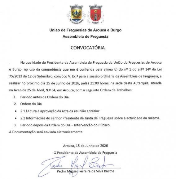 Edital - Assembleia de Freguesia - Junho 2026