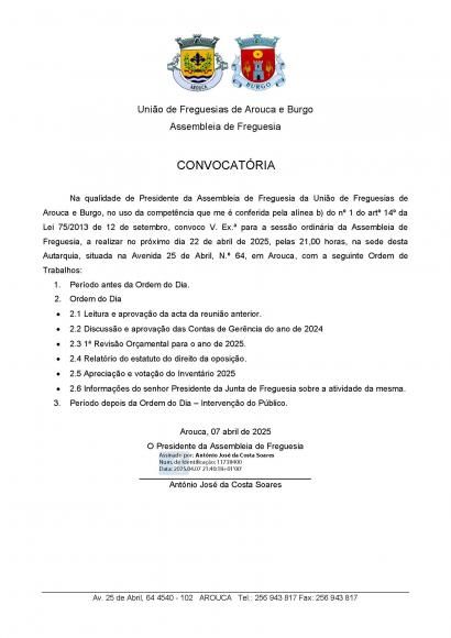 Edital - Assembleia de Freguesia -Abril 2025