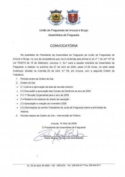 Edital - Assembleia de Freguesia - Abril 2026